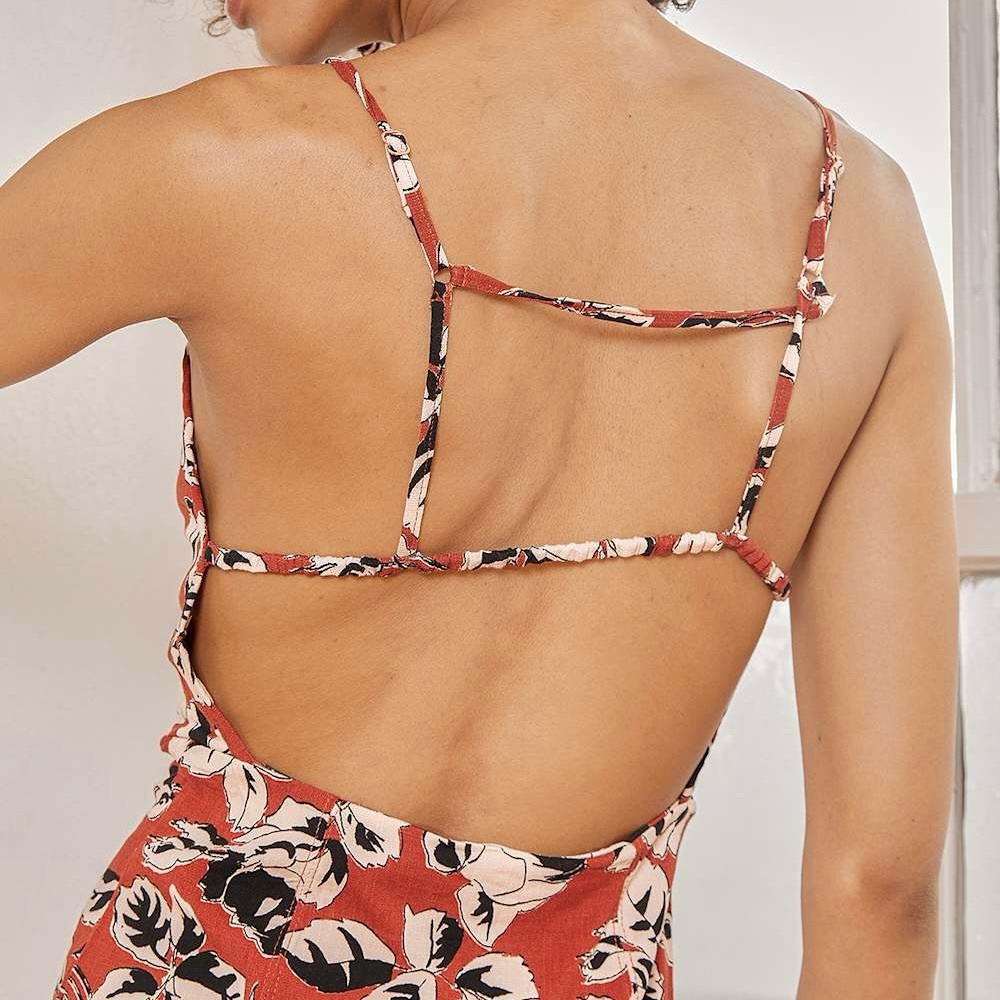 NWT Free People Bring It Back Rust Floral Printed Strappy Slip Mini Dress Size M - Picture 5 of 10